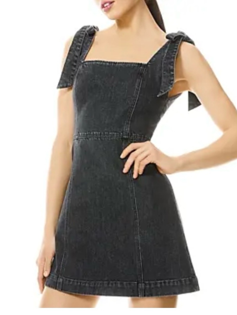 Alice + Olivia Black Denim Tie-Shoulder Mini Dress